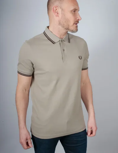 Fred Perry Twin Tipped Polo Shirt | Warm Grey / Carrington Brick