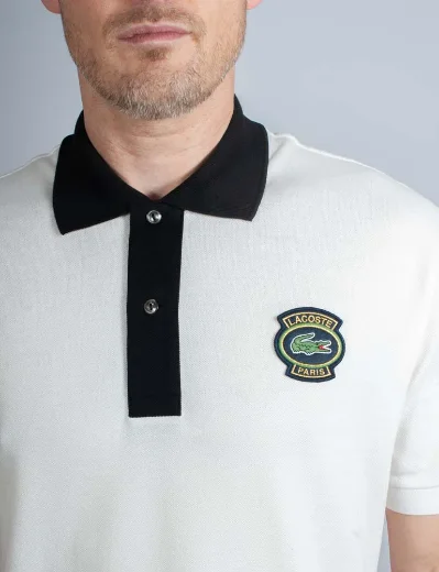 Lacoste Men's Paris Badge Pique Polo Shirt | Off White / Black