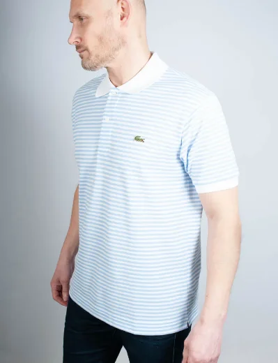 Lacoste Men's Classic Fit Striped Pique Polo Shirt | White / Blue