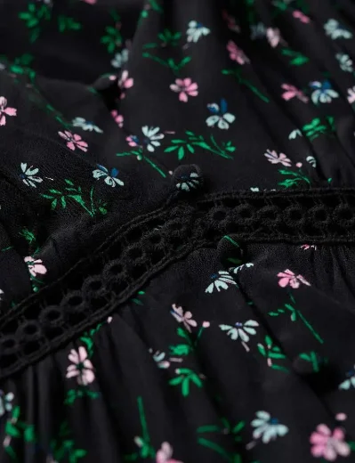 Superdry Women's Lace Trim V Neck Cami Dress | Black Floral Print