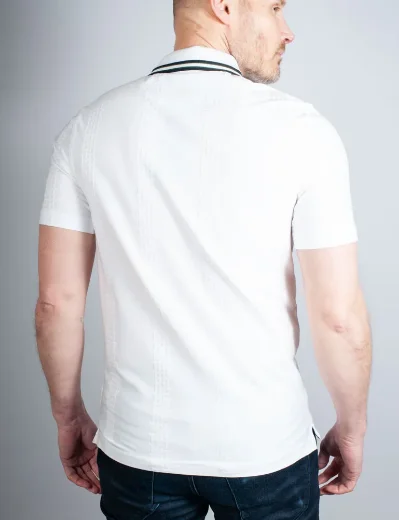 Ted Baker ORBITE Slim Fit Jacquard Zip Neck Polo Shirt | White