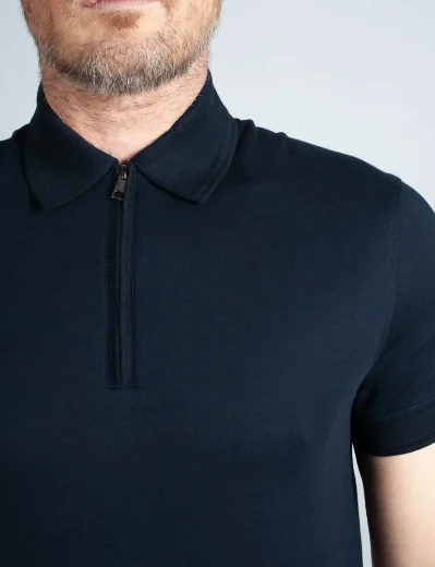 Tommy Hilfiger Zip Placket Slim Interlock Polo Shirt | Navy