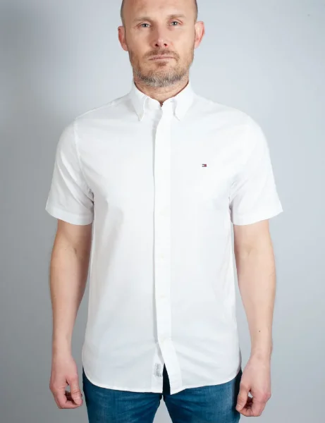 Tommy Hilfiger 1985 Flex Cotton Oxford Short Sleeve Shirt | White Tommy Hilfiger 1985 Flex Cotton Oxford Short Sleeve Shirt | White