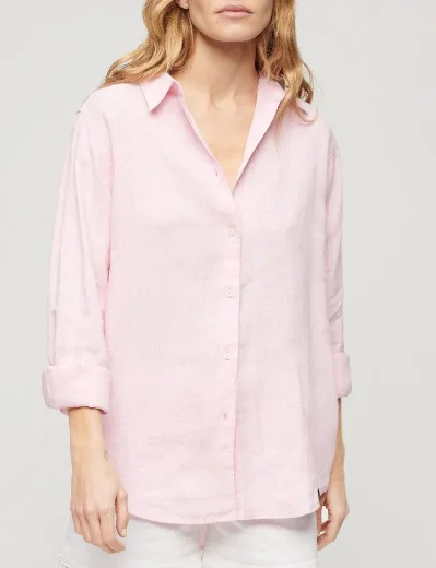 Superdry Women's Casual Linen Boyfriend Shirt | Lilac Blush Pink