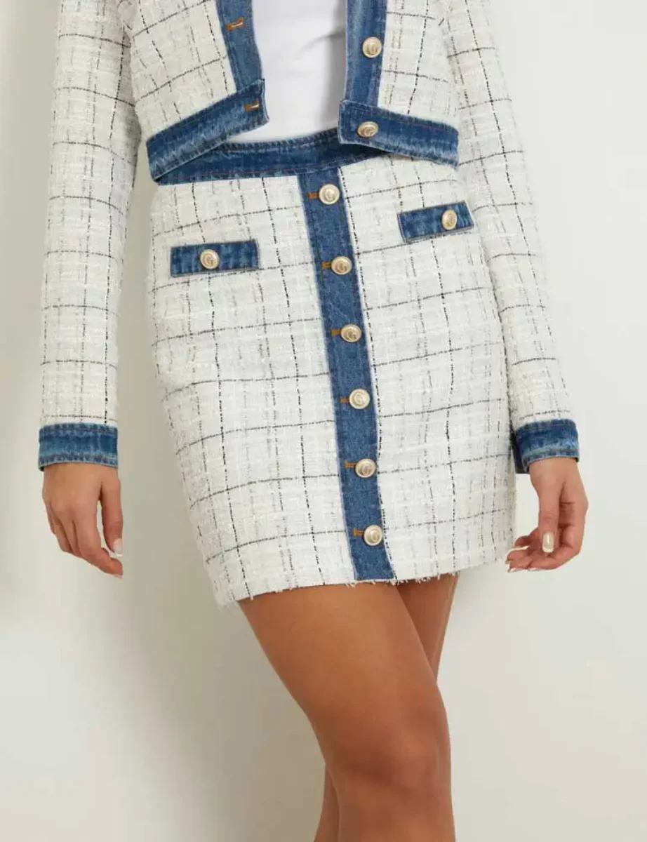 Guess Natalie Tweed Skirt | White / Denim