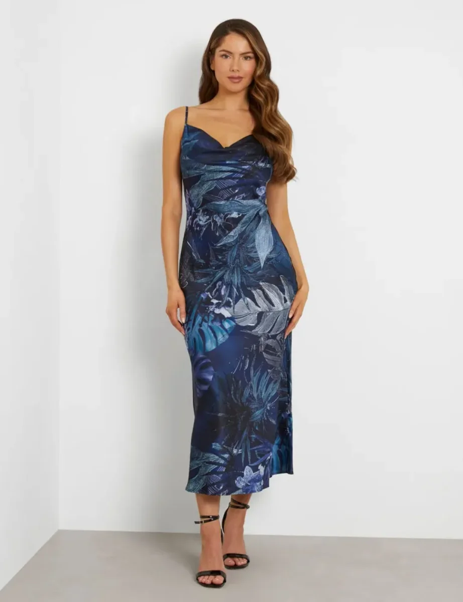 Guess Women's Akilina Satin Slip Dress | Blue Floral