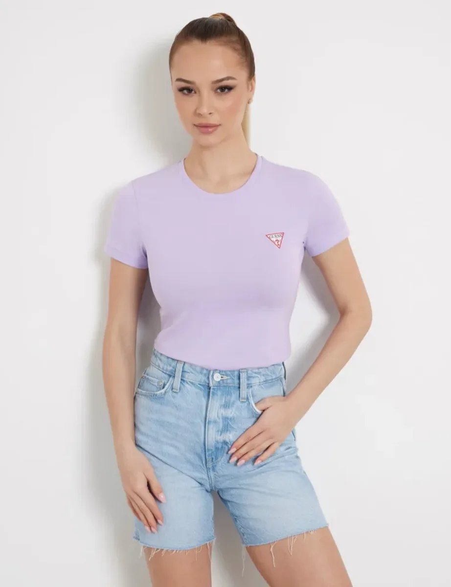 Guess Womens Mini Triangle Crew Neck T-Shirt | Lilac