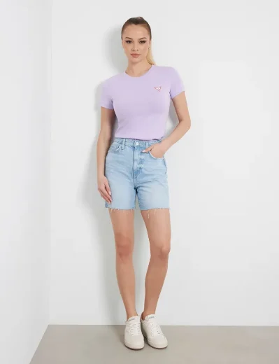 Guess Womens Mini Triangle Crew Neck T-Shirt | Lilac