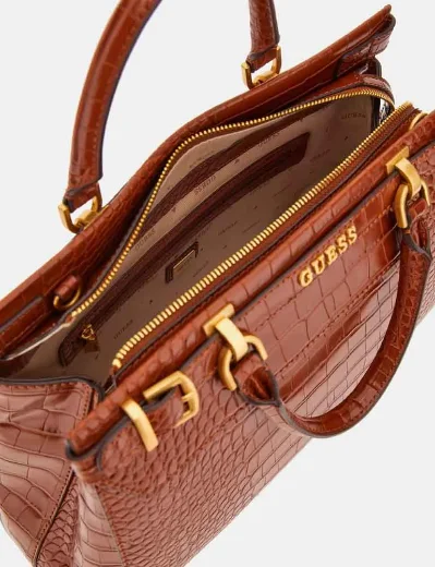 Guess Sestri Faux Croc Luxury Handbag | Brown