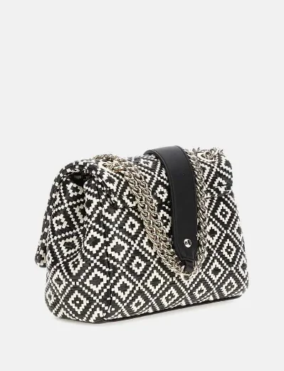 Guess Rianee Geomettric Woven Crossbody Bag | Black/White