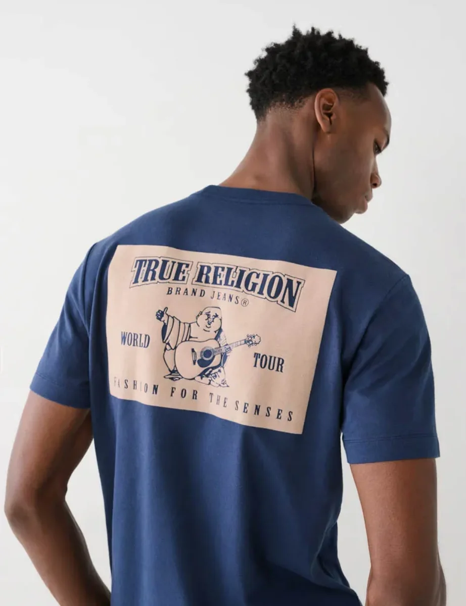 True Religion Flocked Buddha Logo T-Shirt | Dress Blue