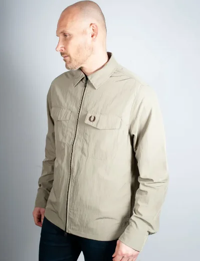 Fred Perry Zip-Through Overshirt | Warm Grey