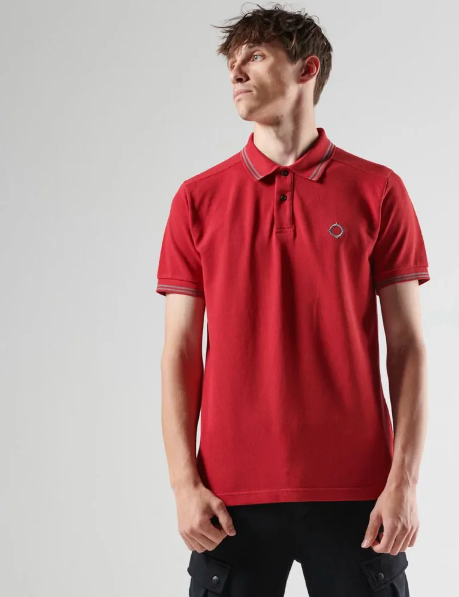 Cockney Rebel Fashions. Ma Strum Double Tipped SS Polo Carmine Red