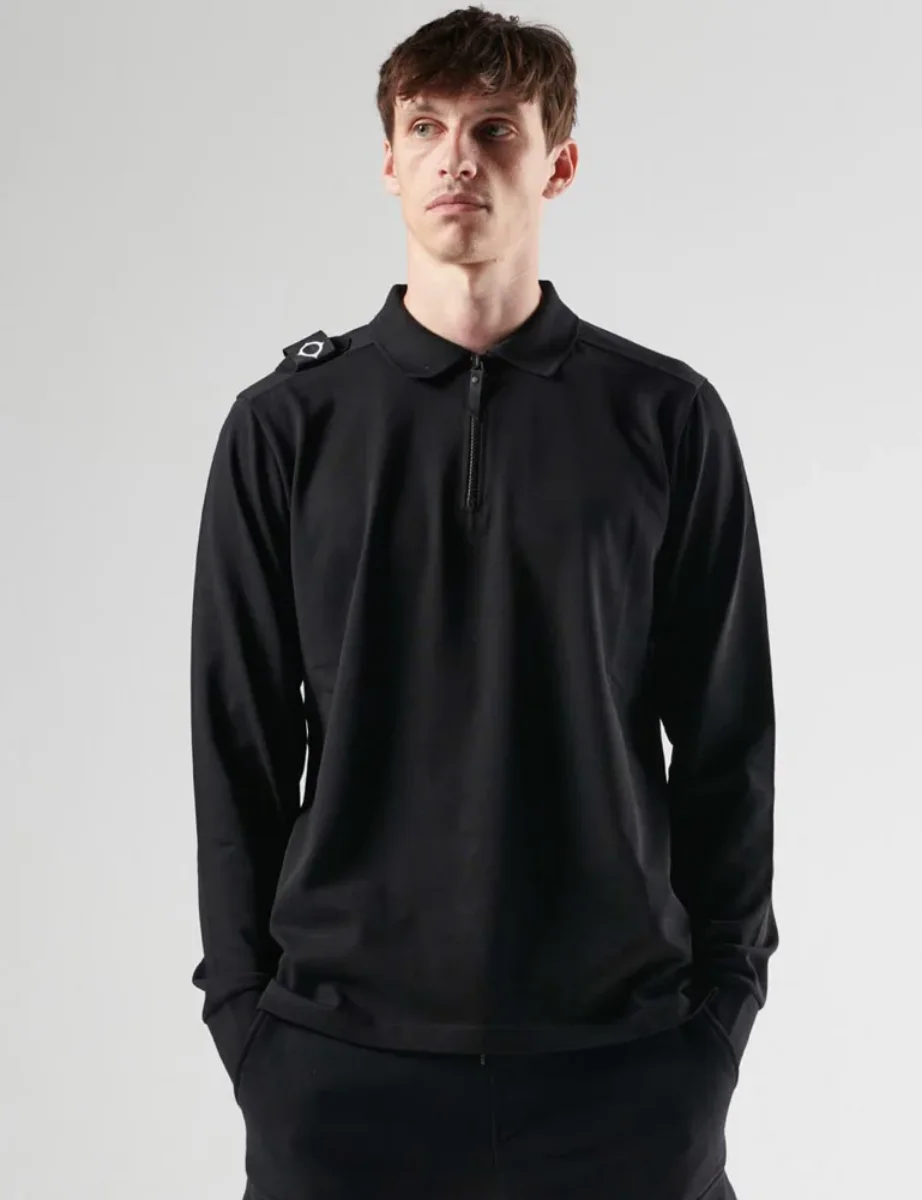 MA.STRUM LS Zip Neck Polo | Black