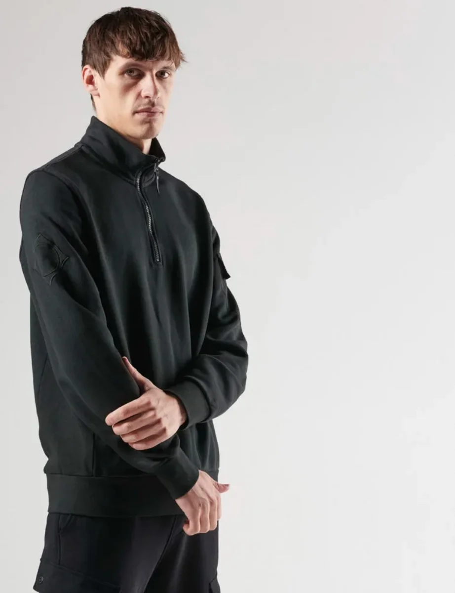 Ma.Strum Quarter Zip Logo Sweater | Black