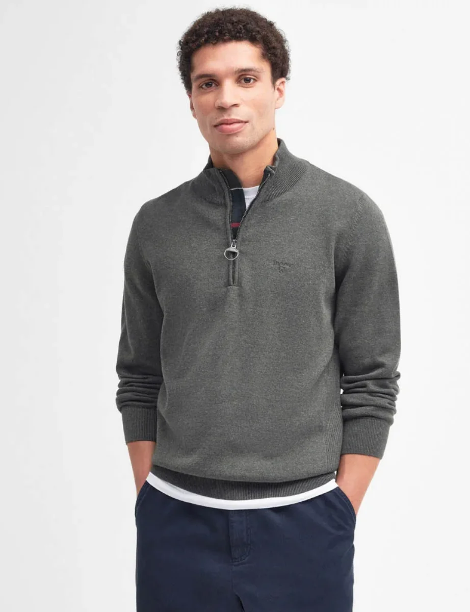 Barbour Cotton Half Zip Knitted Sweater | Olive