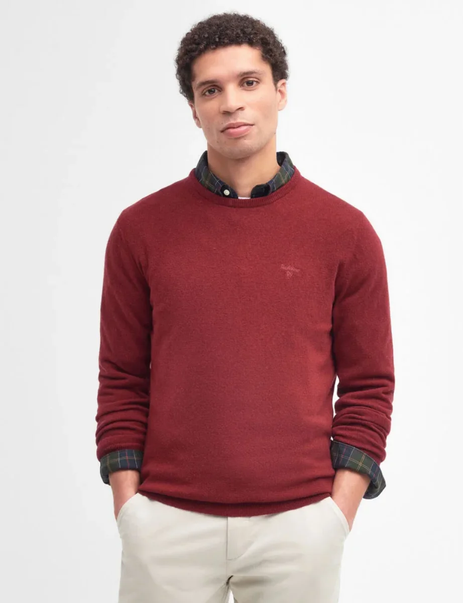 Barbour Essential Lambswool Crew Neck Jumper | Ruby