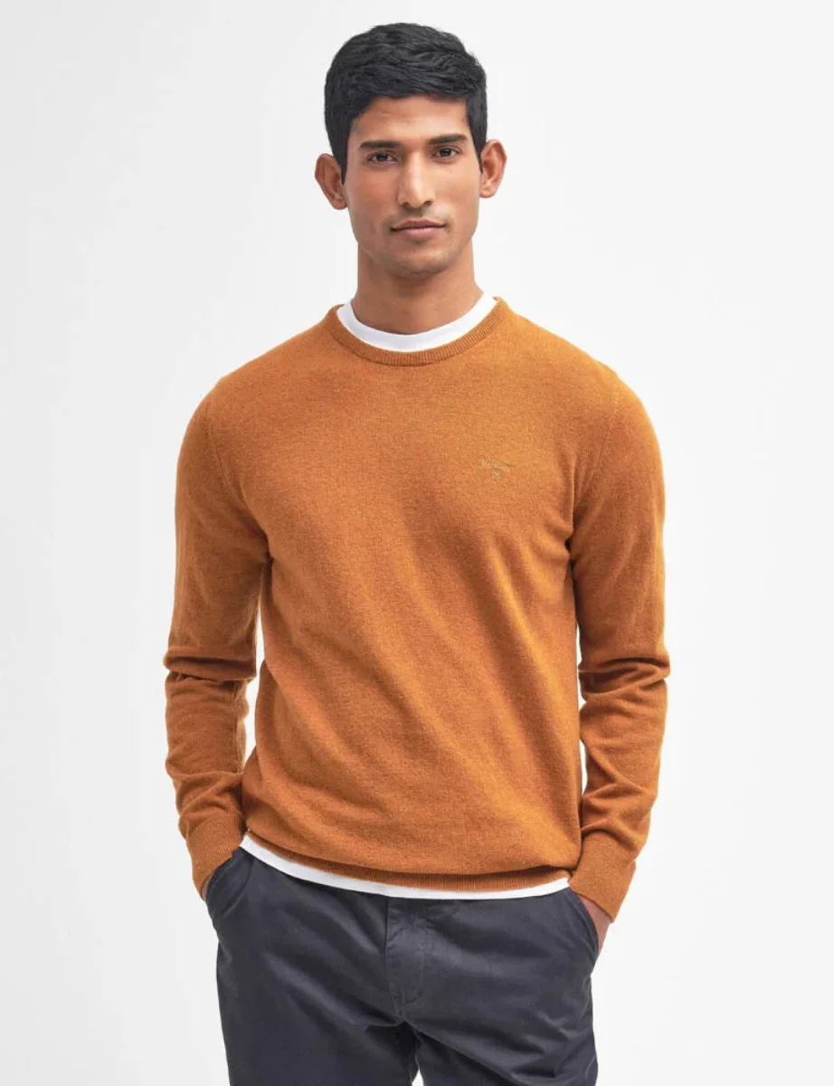 Barbour Essential Lambswool Crew Neck Jumper | Dark Copper