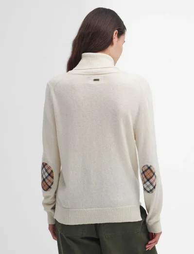 Barbour Women's Pendle Roll Collar Knitted Jumper | Ecru/Hessian Tartan