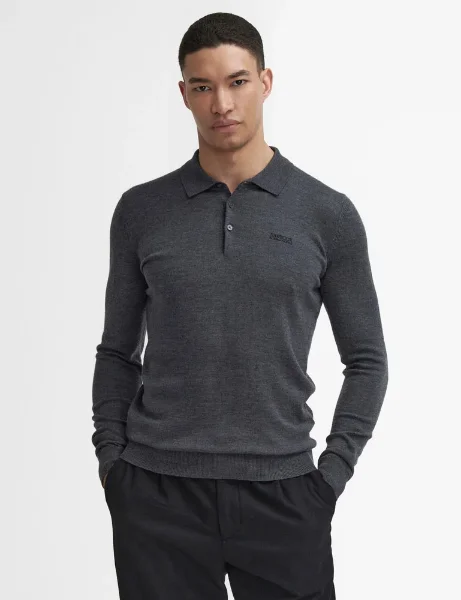 Barbour Intl Merlin Merino Knit Polo Jumper | Charcoal Barbour Intl Merlin Merino Knit Polo Jumper | Charcoal