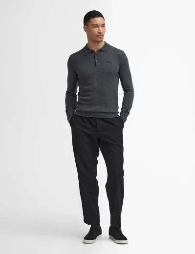 Barbour Intl Merlin Merino Knit Polo Jumper | Charcoal