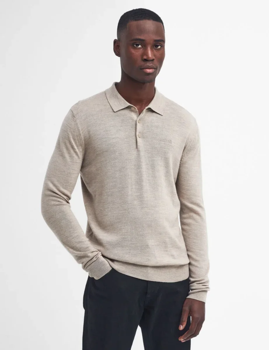 Barbour Intl Merlin Merino Knit Polo Jumper | Brindle