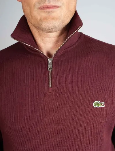 Lacoste Zip Funnel Neck Cotton Sweater | Espresso