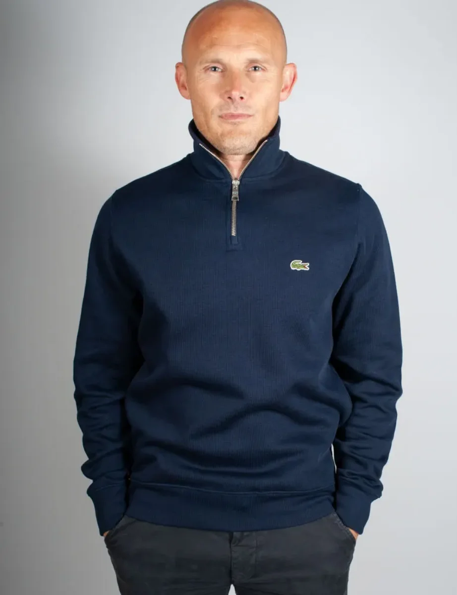 Lacoste Zip Funnel Neck Cotton Sweater | Midnight Blue