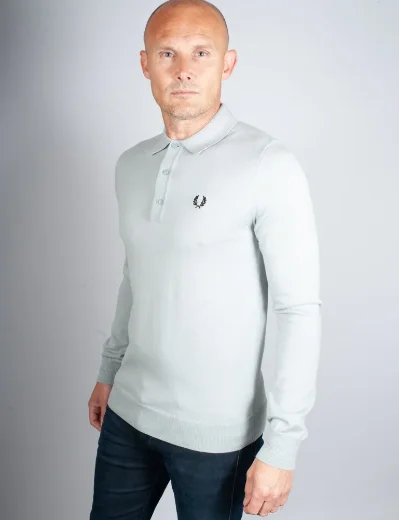 Fred Perry Long Sleeve Knitted Polo Shirt | Silver Blue