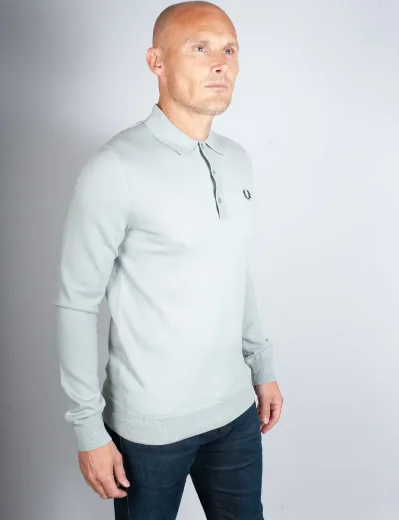 Fred Perry Long Sleeve Knitted Polo Shirt | Silver Blue