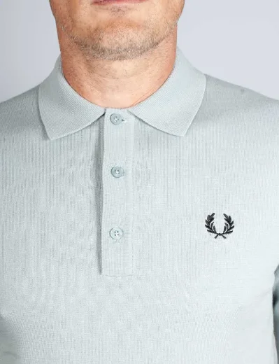 Fred Perry Long Sleeve Knitted Polo Shirt | Silver Blue