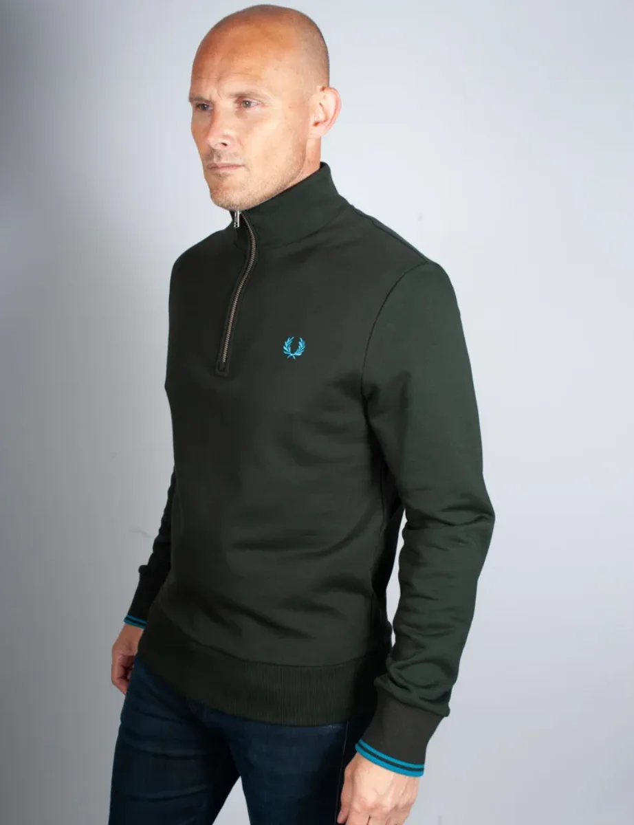 Fred Perry Half Zip Sweatshirt | Night Green / Ocean