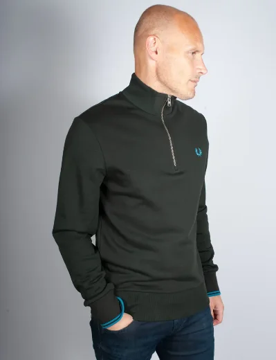 Fred Perry Half Zip Sweatshirt | Night Green / Ocean