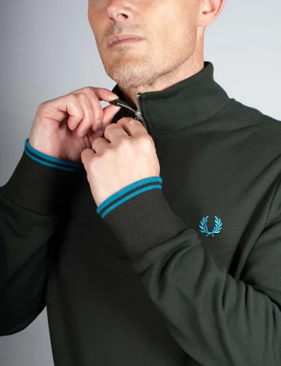 Fred Perry Half Zip Sweatshirt | Night Green / Ocean