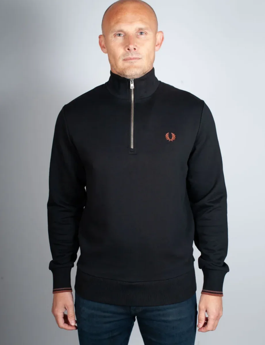 Fred Perry Half Zip Sweatshirt | Black / Whisky Brown