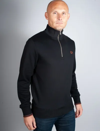 Fred Perry Half Zip Sweatshirt | Black / Whisky Brown