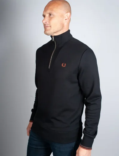 Fred Perry Half Zip Sweatshirt | Black / Whisky Brown