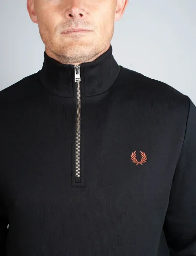 Fred Perry Half Zip Sweatshirt | Black / Whisky Brown