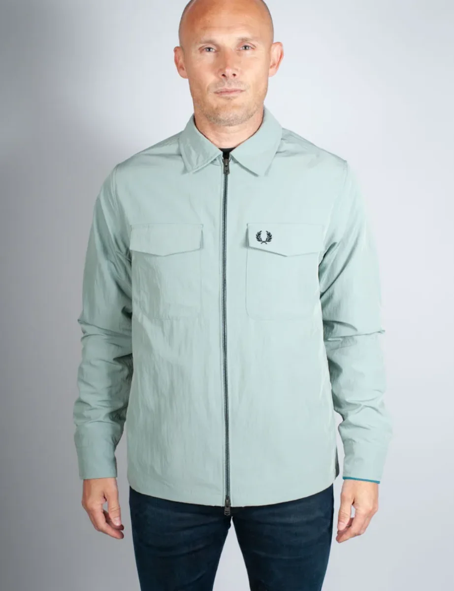 Fred Perry Textured Zip-Through Overshirt | Silver Blue