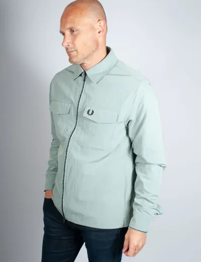 Fred Perry Textured Zip-Through Overshirt | Silver Blue