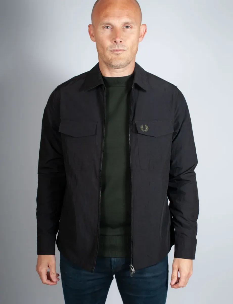 Fred Perry Textured Zip-Through Overshirt | Black