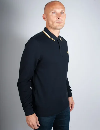 Fred Perry Long Sleeve Twin Tipped Polo | Navy