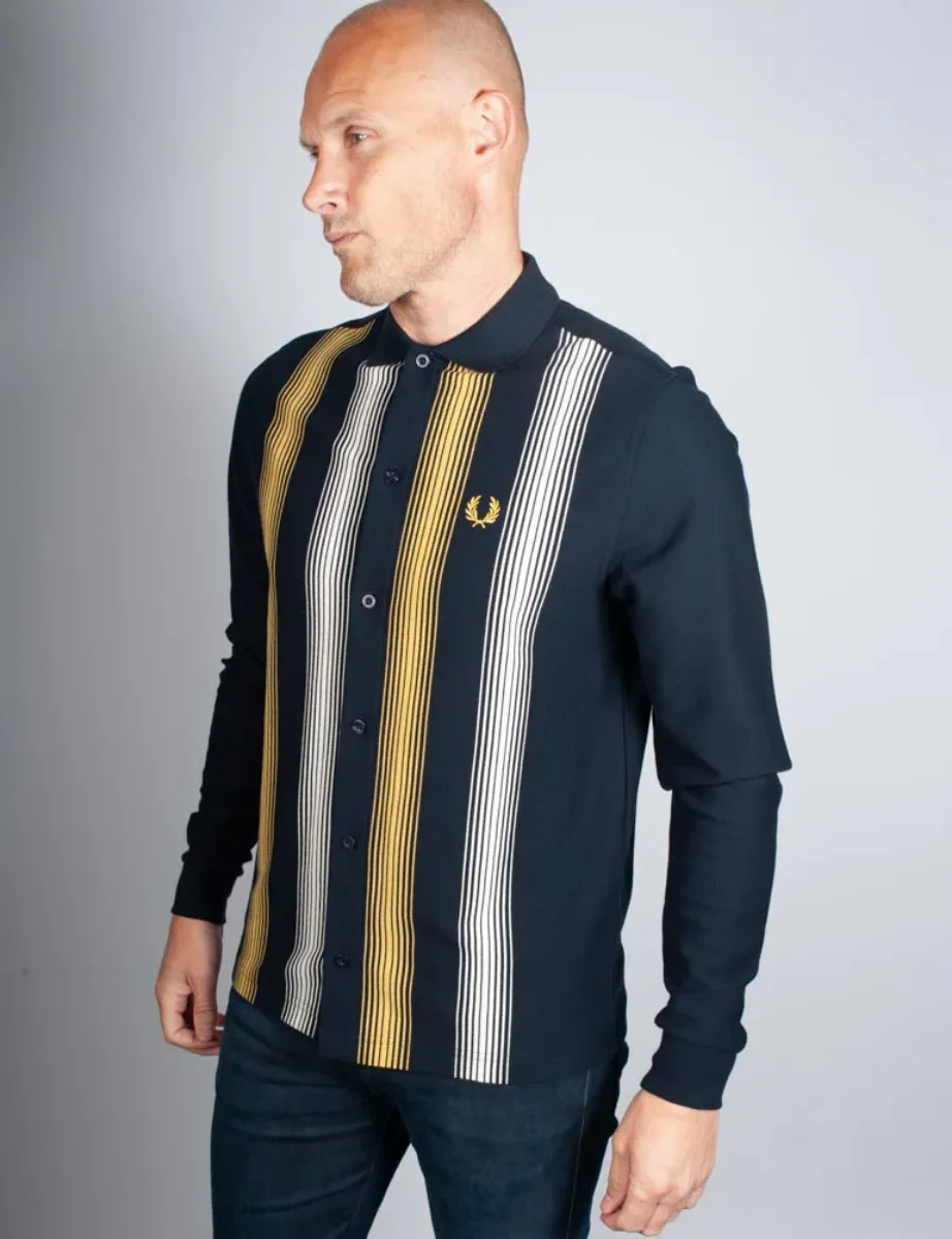 Fred Perry Ombre Stripe LS Polo Shirt | Navy