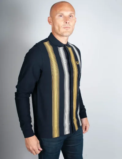 Fred Perry Ombre Stripe LS Polo Shirt | Navy