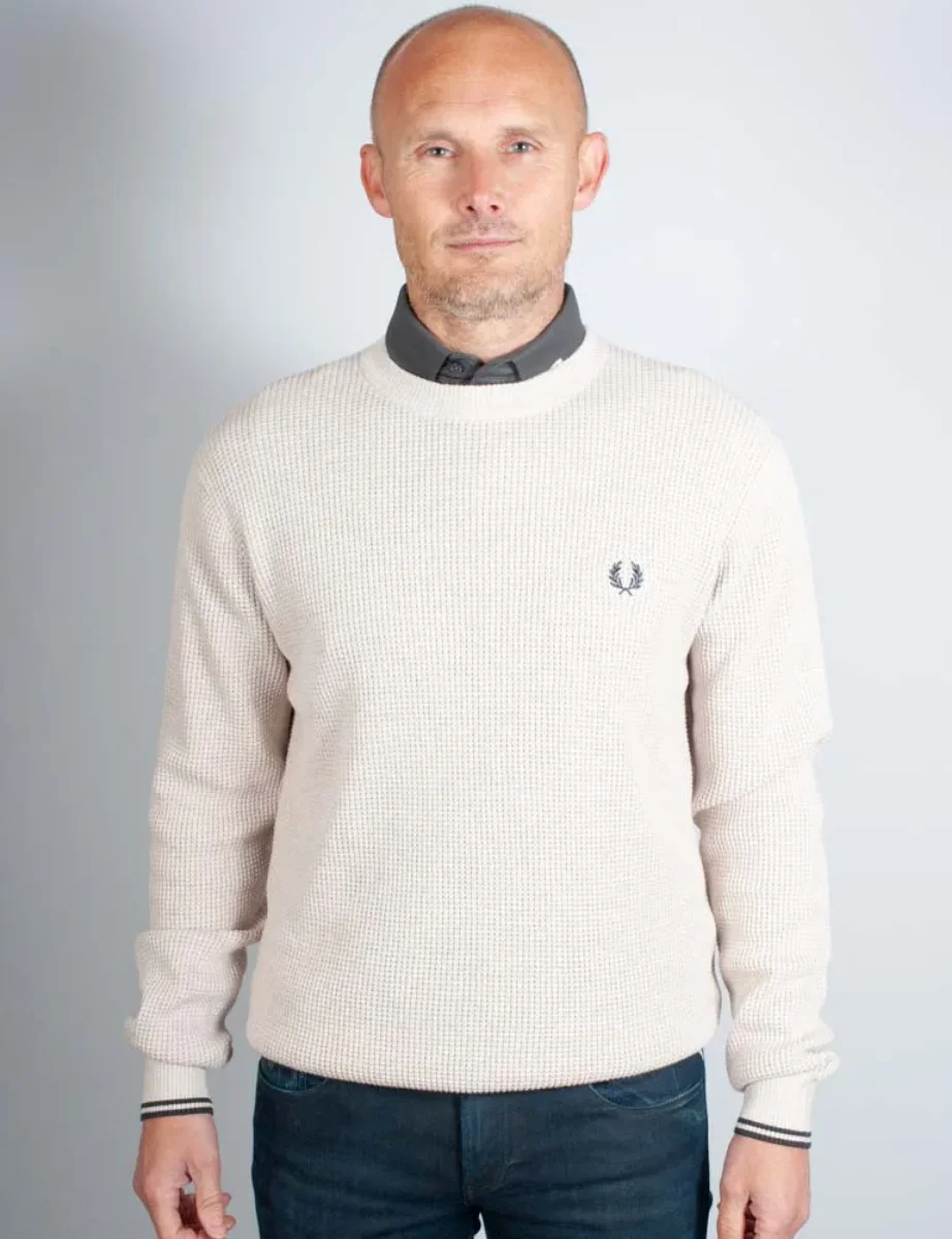 Fred Perry Waffle Stitch Knitted Jumper | Porridge Marl