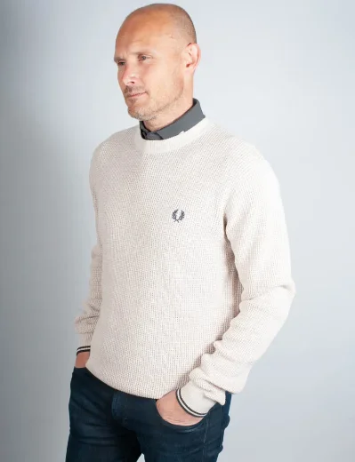 Fred Perry Waffle Stitch Knitted Jumper | Porridge Marl