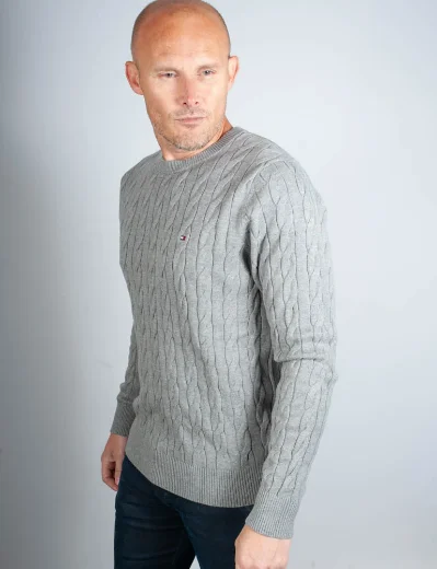 Tommy Hilfiger Classic Cable Crew Neck Jumper | Mid Grey Marl