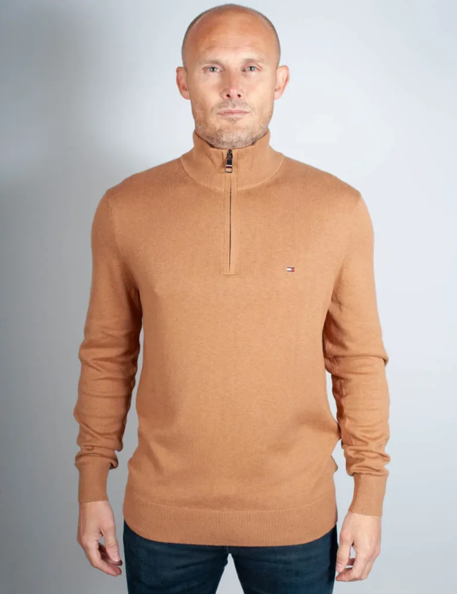 Tommy Hilfiger Pima Cotton Cashmere Half Zip Knit | Sand