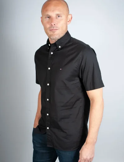 Tommy Hilfiger Flex Poplin Short Sleeve Shirt | Black