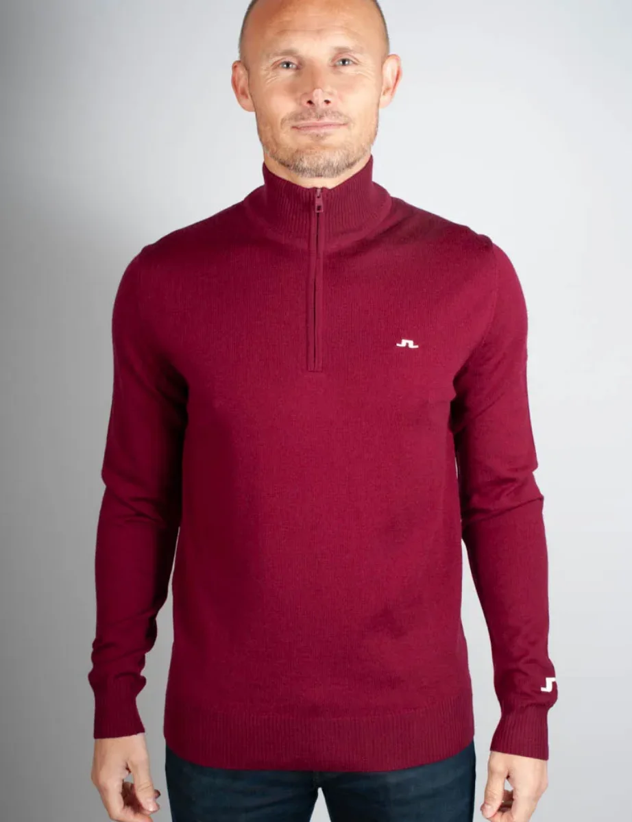 Cockney Rebel Fashions. J.Lindeberg Kian Half Zip Knitted Sweater Cabernet